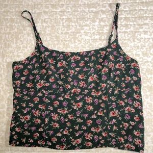 American Eagle Dark Green with Pink/Purple Floral Print Camisole - Smocked Back